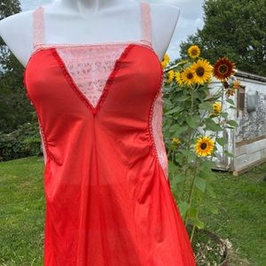 hand dyed coral red vintage slip dress lingerie